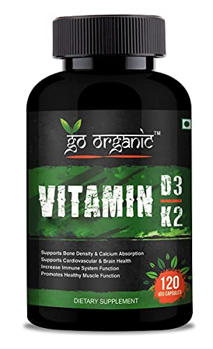 Go Organic Plant Based Organic Vitamin D3 Vitamin D3 + K2 Capsules, Vitamin K2-7 To Support Bone & Heart Health In Men & Women 120 Capsules, Green (G-Vdk-X-0120-B-22) at Sale Price in India
