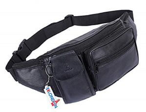 K London Stylish Real Leather Black Waist Bag Elegant Style Travel Pouch Passport Holder with Adjustable Strap(1276_blk) at Discount Price in India