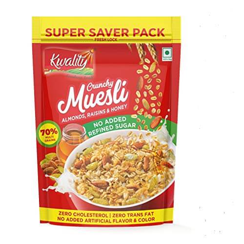 Kwality Crunchy Muesli Almonds, Raisins and Honey- No Added Refined Sugar – Supersaver Pack (700G, Pack of 1) at Discount Price in India