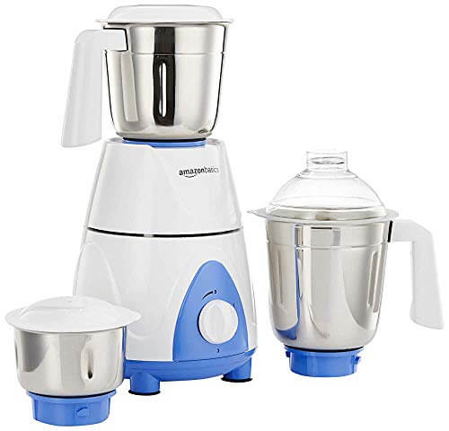 (Renewed) AmazonBasics Premium 750-Watt Mixer Grinder with 3 Jars, White & Blue at Discount Price in India
