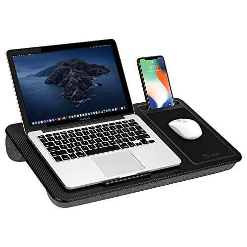 Tukzer Lap Desk Fits up to 43.18 cm (17-Inch) Laptop Angled Pillow Cushion with Built-in Mouse Pad & Phone Holder(Carbon Fiber) at Discount Price in India