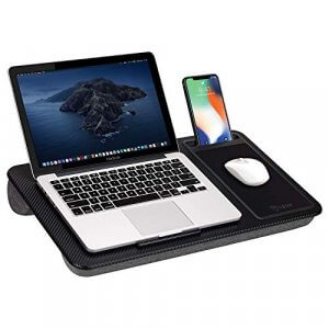 Tukzer Lap Desk Fits up to 43.18 cm (17-Inch) Laptop Angled Pillow Cushion with Built-in Mouse Pad & Phone Holder(Carbon Fiber) at Sale Price in India