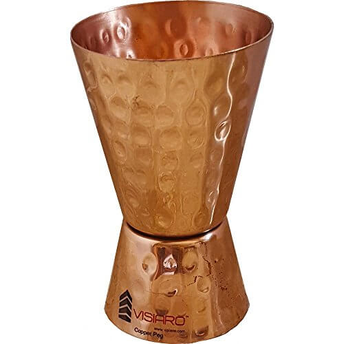 VISIARO Hammered Pure Copper Jigger/Peg Measurer for Shots, 30ml, 60ml, Pack of 2 at Discount Price in India