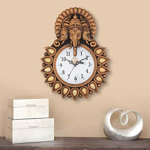 Webelkart Plastic Designer Stones Lord Ganesha Wall Clock (Copper, 12 Inch) at Discount Price in India