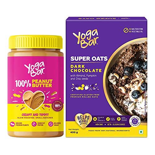Yogabar Pure Peanut Butter | Dark Chocolate Flavour Premium Super Oats Combo Pack – 800gm at Cheap Price in India