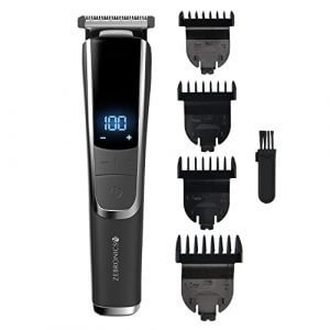 Zebronics ZEB-HT102 Corded/Cordless Use Trimmer with up to 120 Mins USB Fast Charge, LED Display, 3 Speed Modes, Rounded Tip Stainless Steel Blade, 4 Guide Combs, Washable Attachments & ABS (Grey) at Discount Price in India