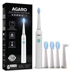 AGARO COSMIC Lite Sonic Electric Toothbrush for Adults with 6 Modes, 3 Brush Heads, 1 Interdental Head and Rechargeable with 3.5 Hours Charge Lasting up to 25 Days, Power Toothbrush, (White) (33542) at Sale Price in India