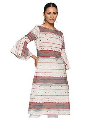 Amazon Brand - Myx Women's Cotton Regular Kurti (XHOSA-06_Off White_Small) at Sale Price in India
