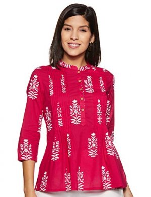 Amazon Brand - Myx Women's Cotton Screen Print Regular Short Kurti at Cheap Price in India