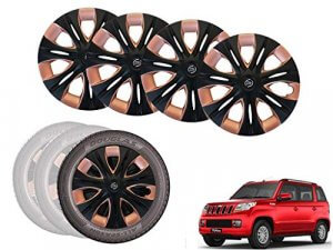 Auto Pearl - Premium 15" inch | Set of 4 Pcs | Press Type Hubcap Wheel Cover Replacements for OEM Steel Wheels ABS with Retention Ring | - for - TUV300| Black Copper at Discount Price in India