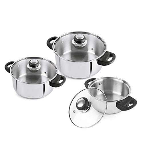 Cello Steelox Induction Compatible Stainless Steel Casserole/Handi Set of 3 with Glass Lid, Capacity -1 LTR, 2 LTR & 3 LTR at Sale Price in India