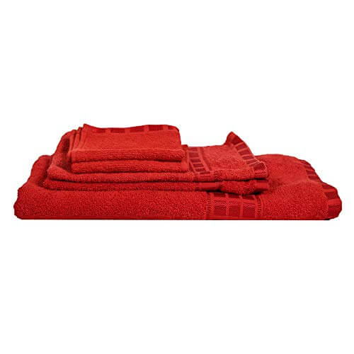 Eurospa Set of 5 Cotton Bath + Hand + Face Towel Set Red at Cheap Price in India
