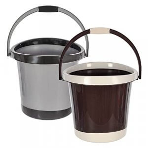 Heart Home Plastic Bucket For Home/Kitchen/Office/Shop With Strong Handle, 18 litre- Pack of 2 (Grey & Brown)-46HH0368 at Discount Price in India