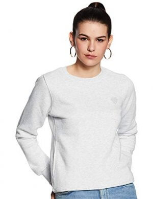 Qube By Fort Collins Women's Fleece Sweatshirt (304 SMU_Ecru_L) at Cheap Price in India