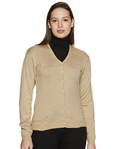 Qube By Fort Collins Women’s Synthetic Cardigan (cardv02_Fawn_Medium) at Cheap Price in India