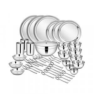 Shri & Sam Stainless Steel Dinner Set, 45-Pieces, Service for 3, Silver at Sale Price in India