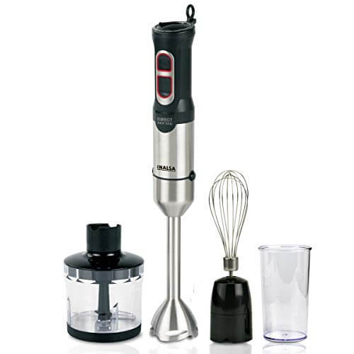 Inalsa Robot Inox 1000, 1000 Watt Hand Blender with 600 ml Multipurpose Jar, Variable Speed, LED Light, 2 Year Warranty (Silver/Black) at Sale Price in India