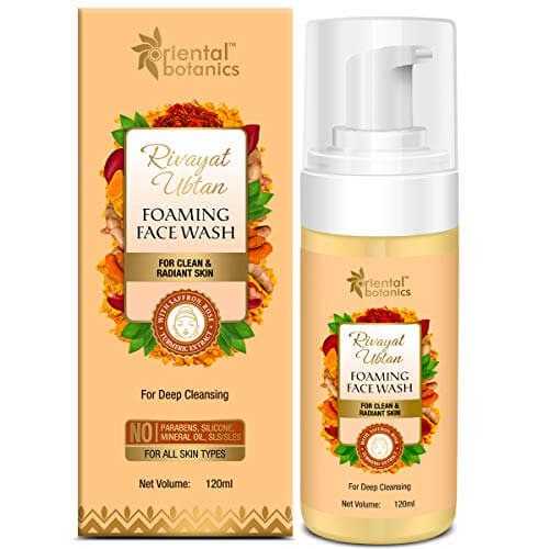 Oriental Botanics Rivayat Ubtan Foaming Face Wash, For Clear and Radiant Skin – With Saffron, Rose and Turmeric Extract, 120 ml at Sale Price in India