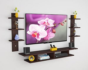 DAS Volker Engineered Wood Wall Mount TV Entertainment Unit/with Set Top Box Stand | 6 Wall Shelf Display Rack for Living Room Flowery Wenge Large (Ideal for up to 55") Screen at Discount Price in India