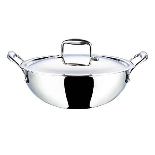 Vinod Stainless Steel Platinum Extra Deep Kadai, 26cm, 4.1 Liter, Silver at Discount Price in India