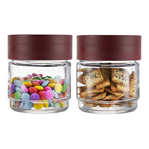 Cello Modustack Glassy Storage Jar, Stackable, Clear,Set of 2, 500ml Each, Maroon, Small at Sale Price in India