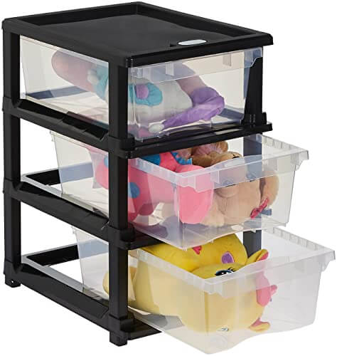 Amazon Brand - Solimo Plastic Multipurpose Modular Drawer, 3 Racks, Small, Transparent