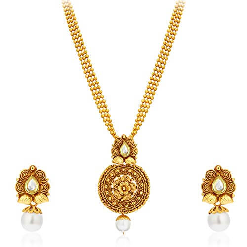 Sukkhi Graceful Pearl Gold Plated Wedding Jewellery Kundan Necklace Set For Women (2581NKDP450)