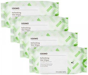 Amazon Brand - Solimo Refreshing Wet Wipes, Cucumber - 30 Wipes (Pack of 4)