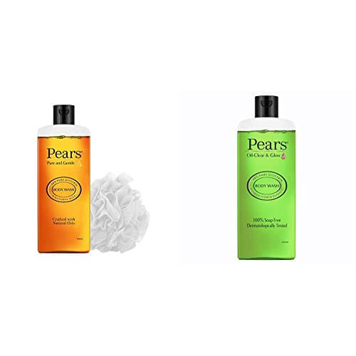 Pears Pure & Gentle Shower Gel, 250 ml with (Free Loofah) And Pears Oil Clear and Glow Shower Gel, 250ml