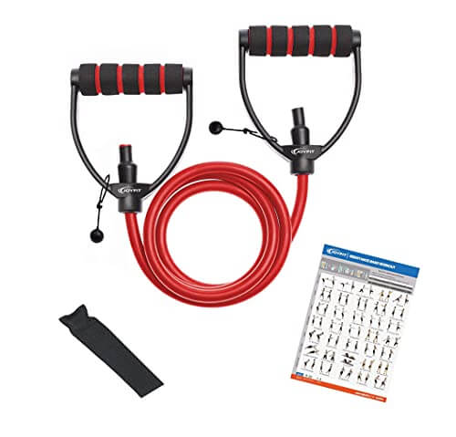 Joyfit Resistance Tube-for Home Workout, Strength Training, Crossfit, Pilates. with Adjustable knob for Workout with Door Anchor & Workout Chart. Resistance Band for Men and Women [1pc] (Red)