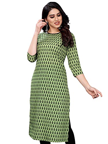 SIRIL Women's Crepe Digital Print Straight Kurta (366KA104-S_Olive Green)