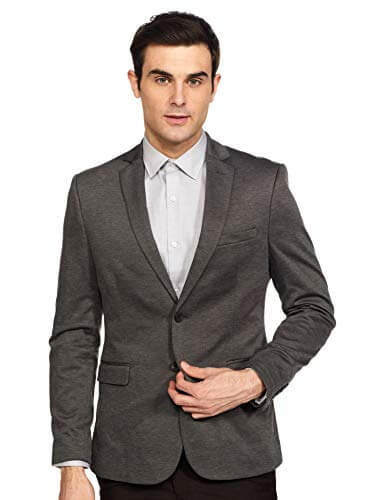 Van Heusen Men's Notch Lapel Slim fit Blazer (VHBZFKULBD16874_Grey_38)