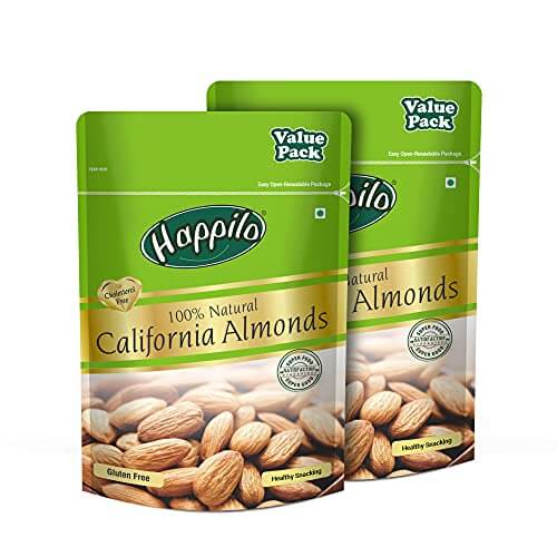 Happilo 100% Natural Premium California Almonds 1 kg Each (Pack of 2) | Quality Badam Giri | High in Fiber & Boost Immunity | Real Nuts | Whole Natural Badam