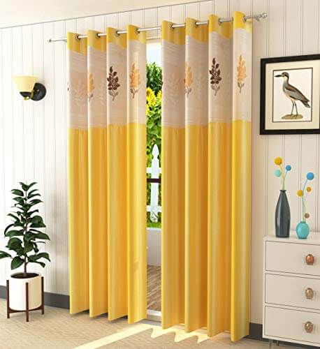 LaVichitra 5 ft Polyester Window Curtain with Floral Net (Yellow) -2 Piece