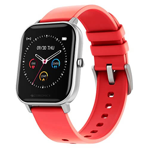 ZEBRONICS FIT920CH Smart Watch with 3.5cm (1.4") Display 30Days Standby, Music Control, Customizable Faces,IP67 Rating, Pedometer, Multi Sports Mode, SpO2, BP & HR Monitor (Red Starp)