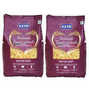 Keya Gourmet Chifferi Rigati Durum Wheat Pasta, Elbow, Pack of 2 x 500 Gm