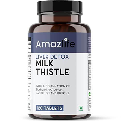 Amazlife Liver Detox Support Supplement with Milk Thistle Extract (Silymarin) & Dandelion Root for Healthy Liver Functioning, Cleansing & Digestion - 120 Tablets